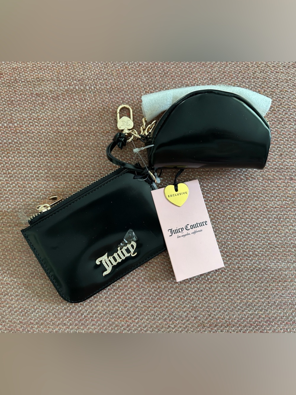 Juicy Couture Black Patent Mini Wallet & Coin Pouch Set